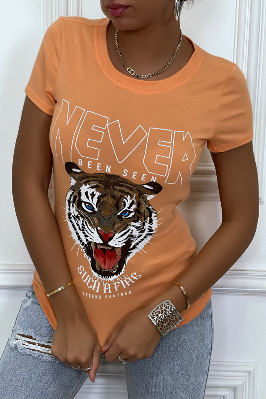 Tee-shirt orange imprimé NEVER - 1