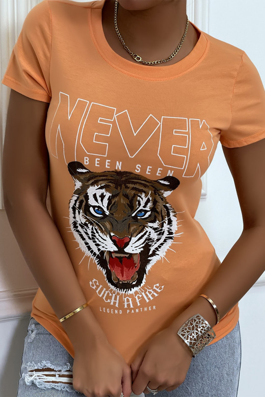 Tee-shirt orange imprimé NEVER - 2