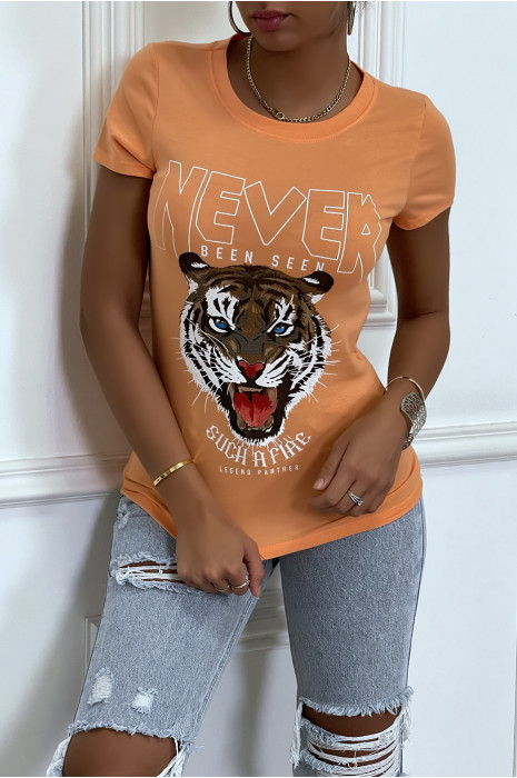 Tee-shirt orange imprimé NEVER - 3