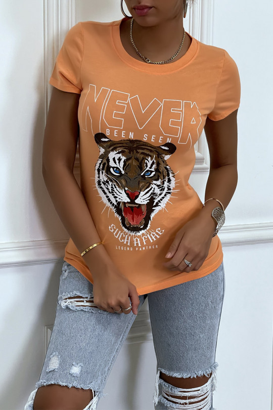 Tee-shirt orange imprimé NEVER - 3