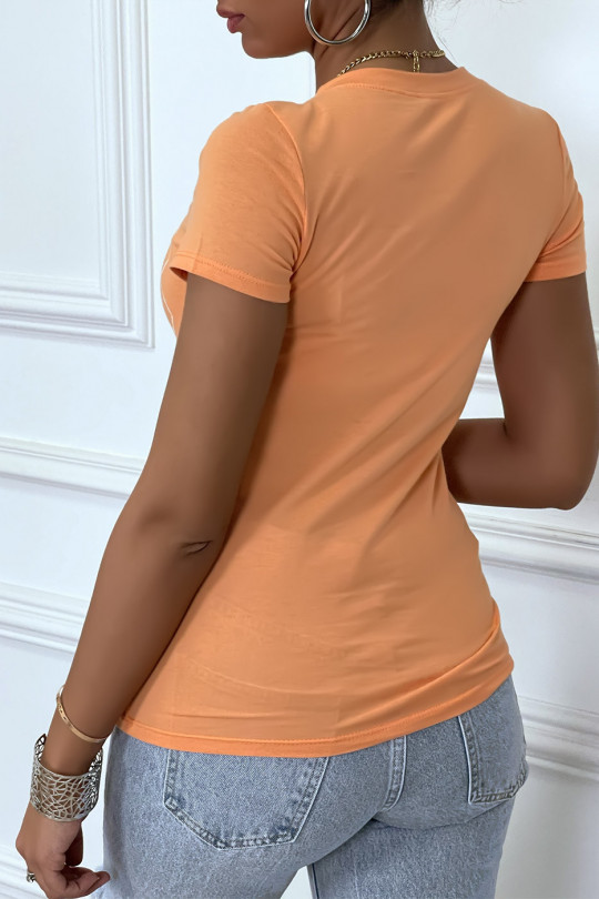 Tee-shirt orange imprimé NEVER - 4