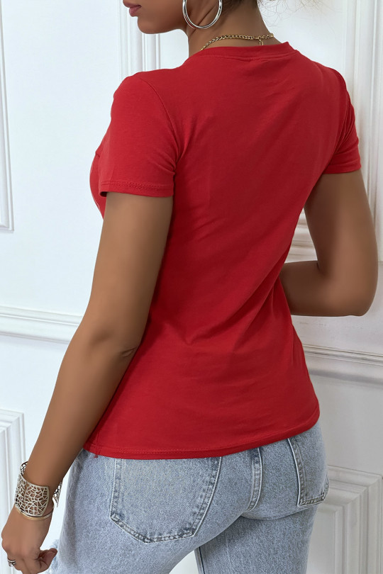 Tee-shirt rouge imprimé NEVER - 3