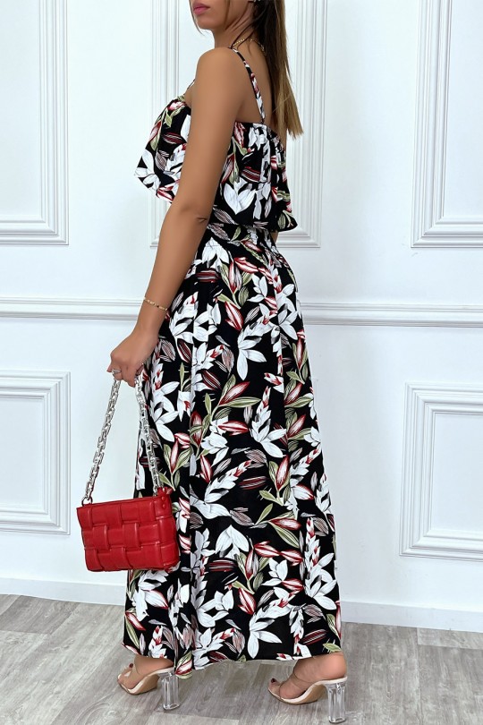 Black maxi dress, bodycon at the waist and ruffle at the bust - 7