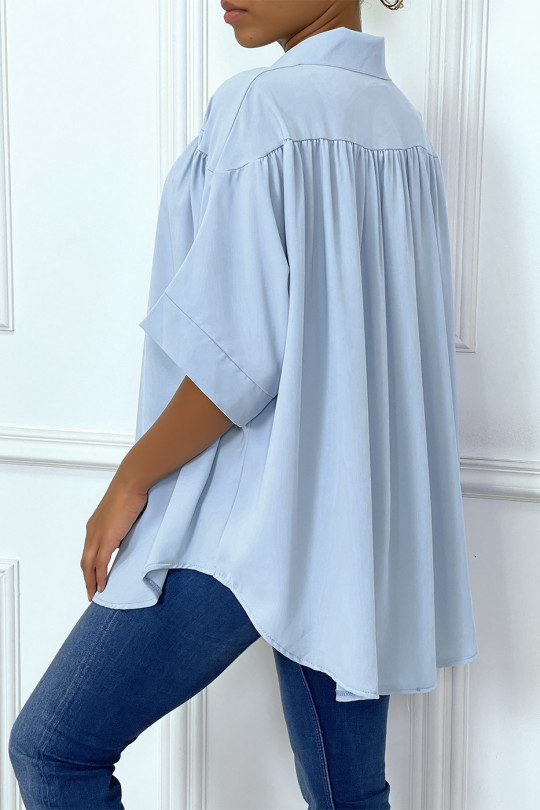 Oversized turquoise blouse met korte mouwen - 2