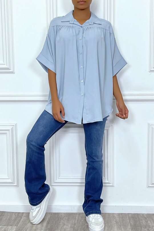 Oversized turquoise blouse met korte mouwen - 3