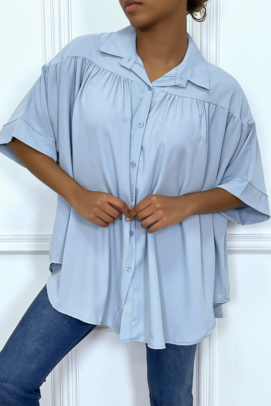 Oversized turquoise blouse met korte mouwen - 4