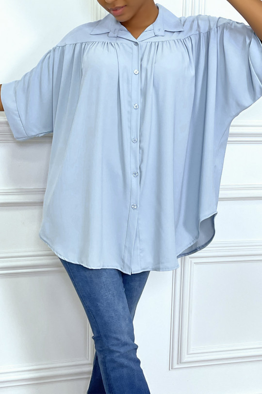 Oversized turquoise blouse with short sleeves - 5