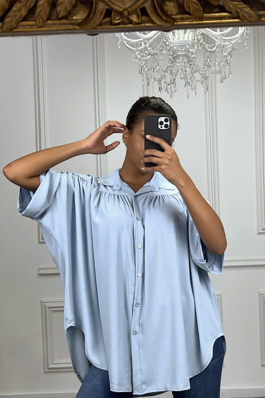 Oversized turquoise blouse with short sleeves - 6