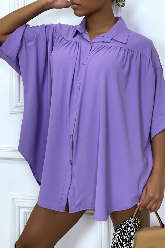 Short-sleeved oversized lilac blouse - 1