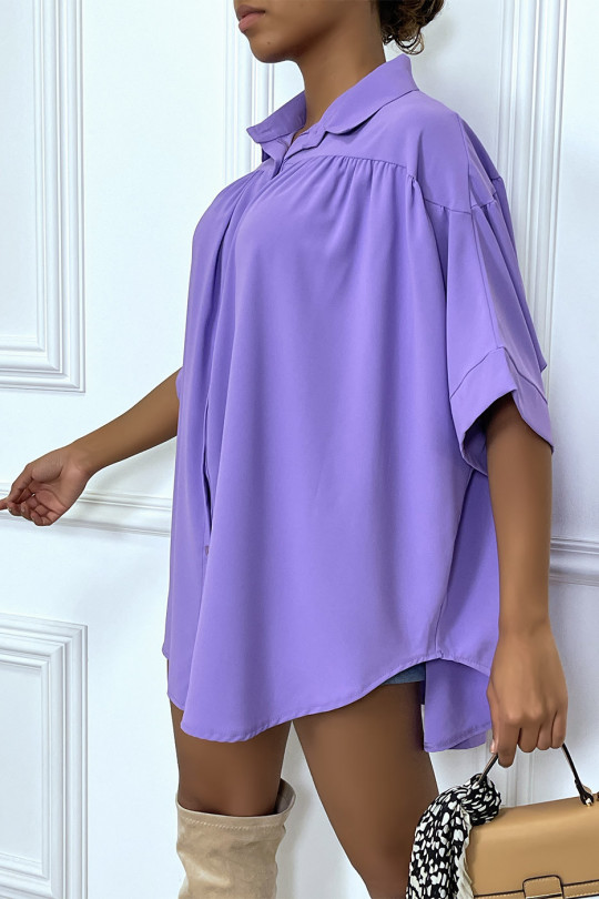 Oversized lila blouse met korte mouwen - 3