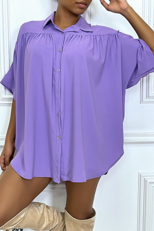Oversized lila blouse met korte mouwen - 4