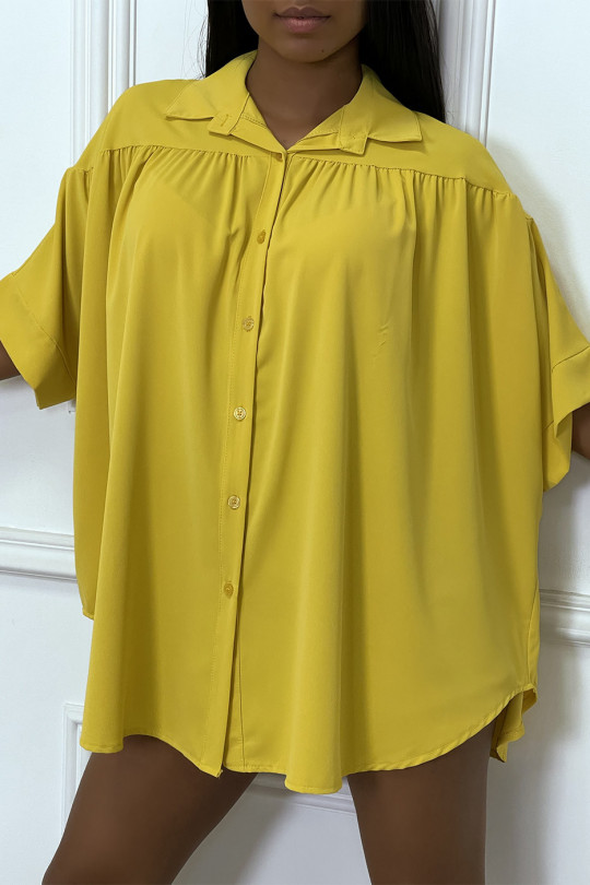 Mosterdgeel oversized blouse met korte mouwen - 2