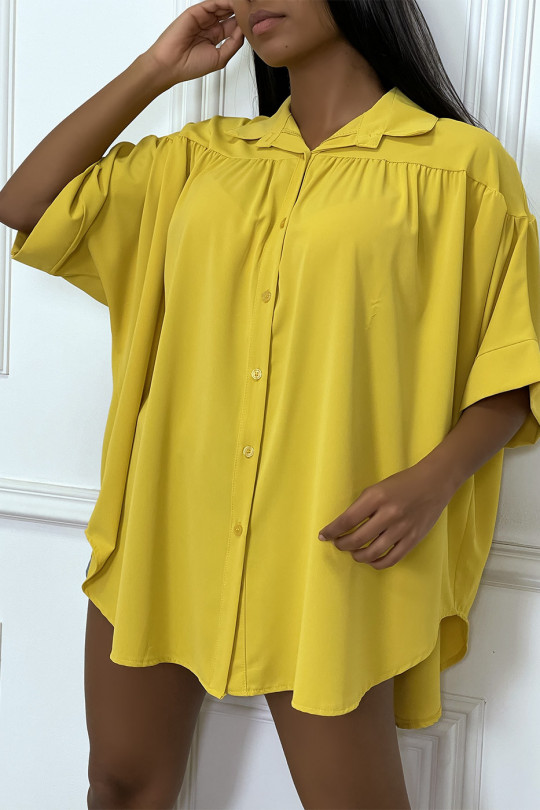 Mosterdgeel oversized blouse met korte mouwen - 3