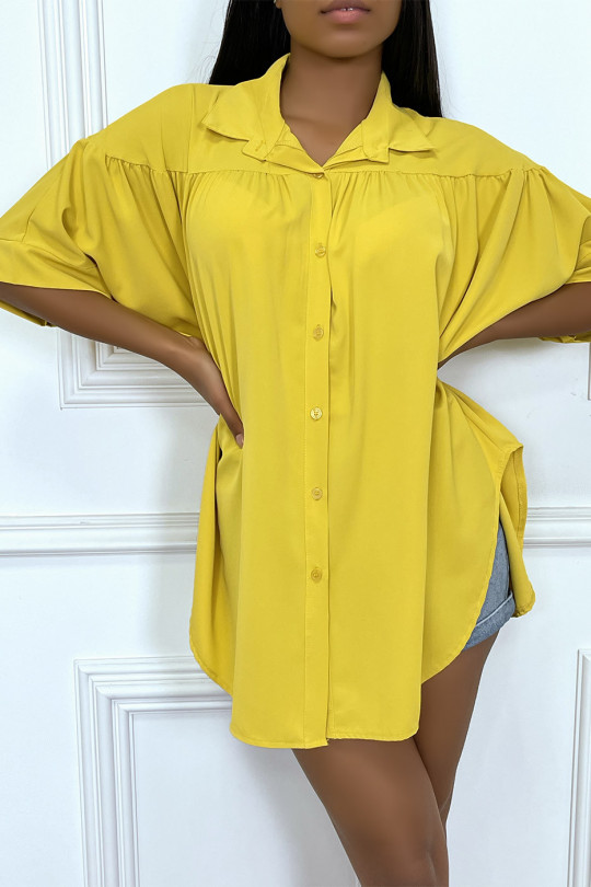 Mosterdgeel oversized blouse met korte mouwen - 5