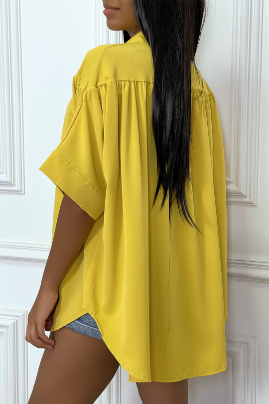 Mustard oversized short-sleeved blouse - 6