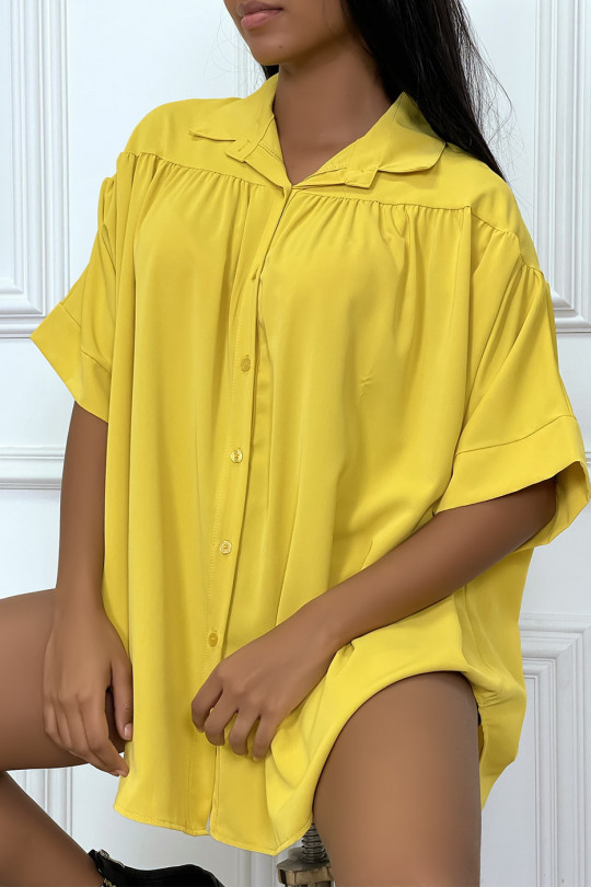 Mosterdgeel oversized blouse met korte mouwen - 7