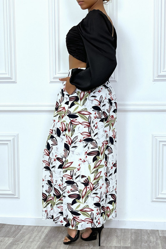 Long white floral skirt with buttons - 4