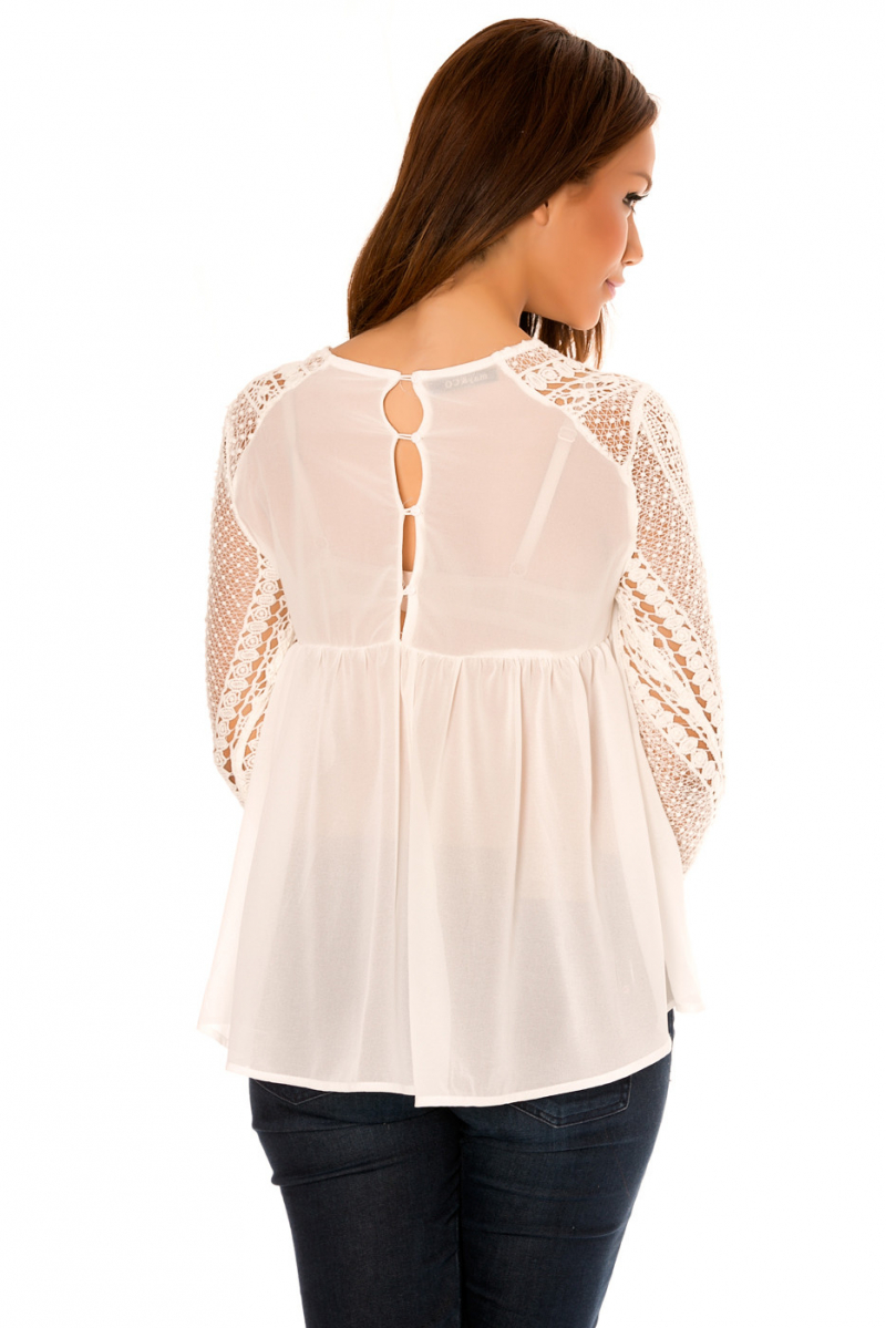 White top with 3/4 sleeves, lace with lining. F2617 - 4