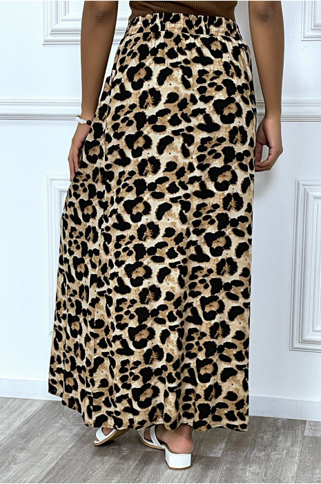 Long chocolate leopard skirt with buttons - 5