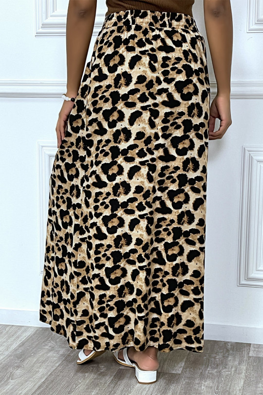 Long chocolate leopard skirt with buttons - 5