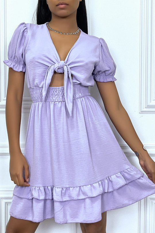 Little lilac dress with bow and ruffle - 1