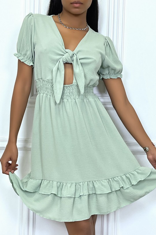 Little water green dress with bow and frill - 2