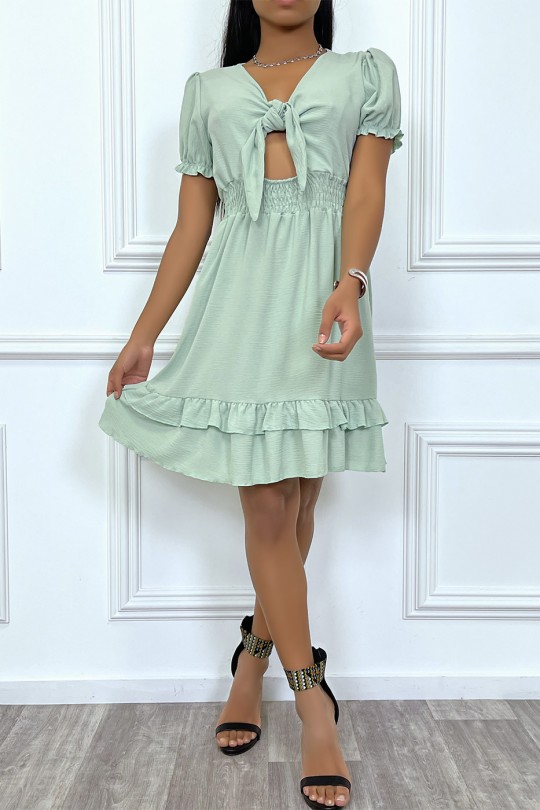Little water green dress with bow and frill - 4