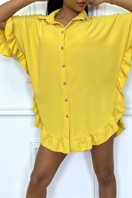 Chemise oversize jaune à détail volant et coupe chauve souris - 3