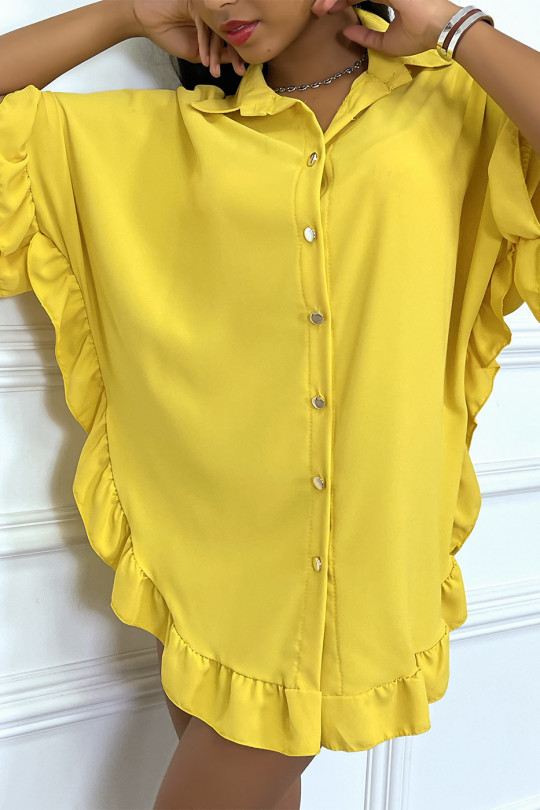 Chemise oversize jaune à détail volant et coupe chauve souris - 6