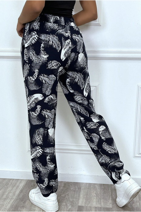 Pantalon fluide marine avec poches et motif feuille très tendance - 6