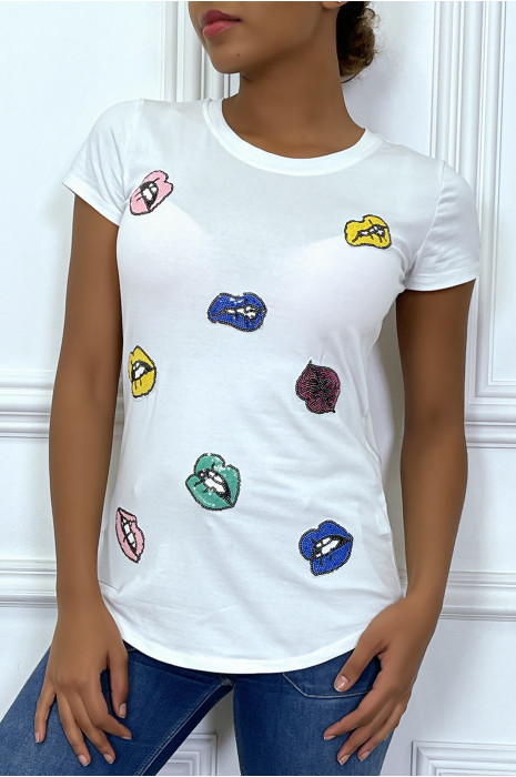 Wit T-shirt met inzet van pailletten - 1