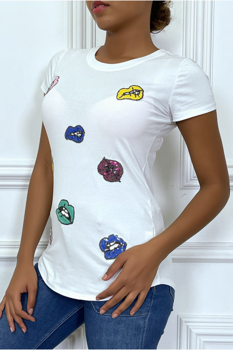 Wit T-shirt met inzet van pailletten - 2