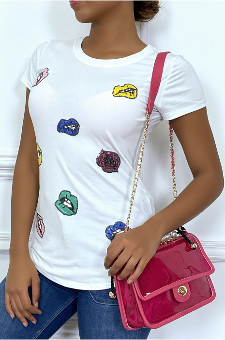 Wit T-shirt met inzet van pailletten - 4