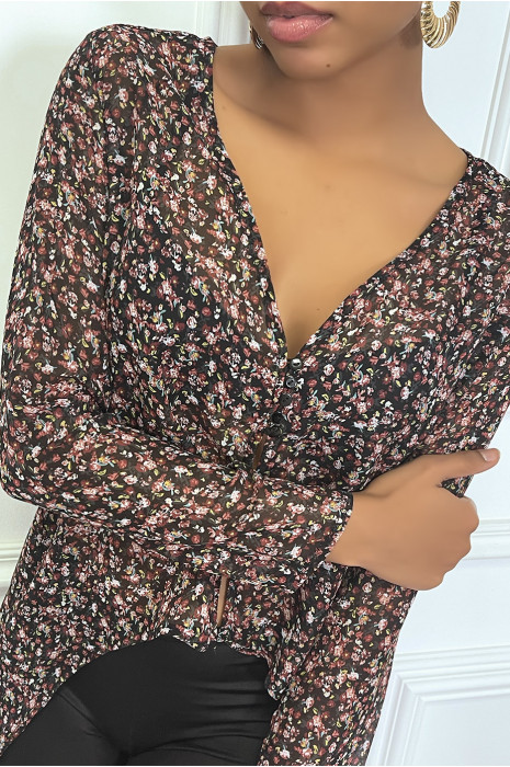 Blouse en voile noir asymetrique motif liberty - 3