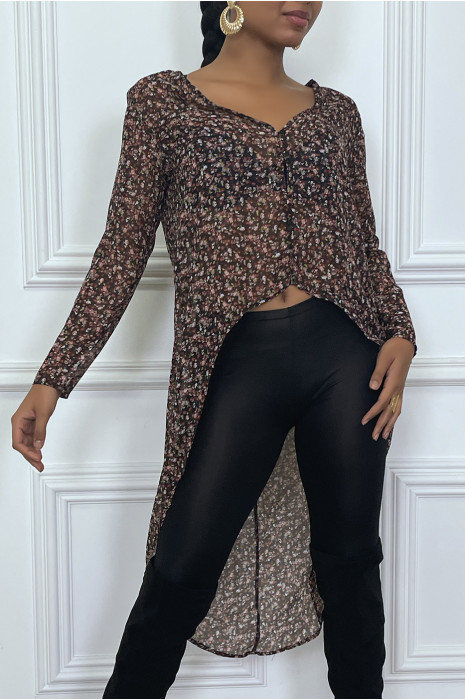 Blouse en voile noir asymetrique motif liberty - 7