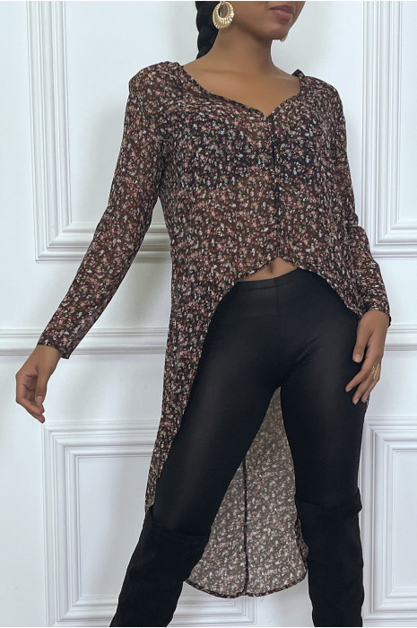 Blouse en voile noir asymetrique motif liberty - 8