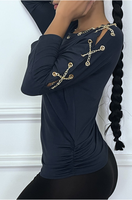 Haut marine fantaisie chaine dorée - 3