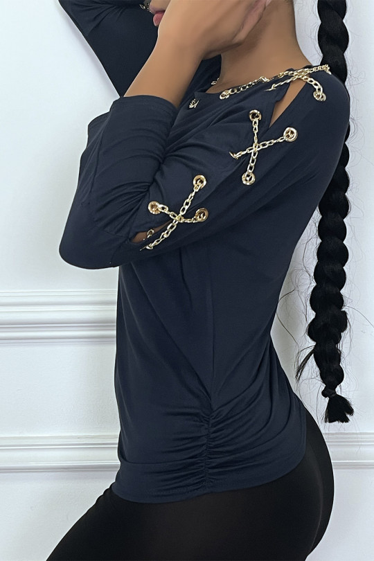 Haut marine fantaisie chaine dorée - 3