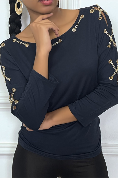 Haut marine fantaisie chaine dorée - 4