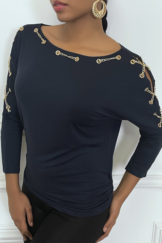 Haut marine fantaisie chaine dorée - 5