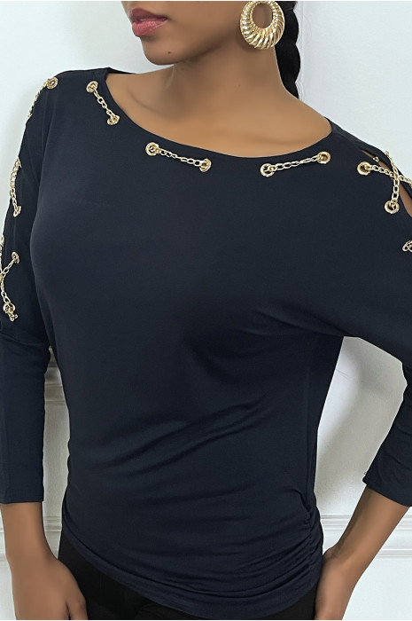 Haut marine fantaisie chaine dorée - 6