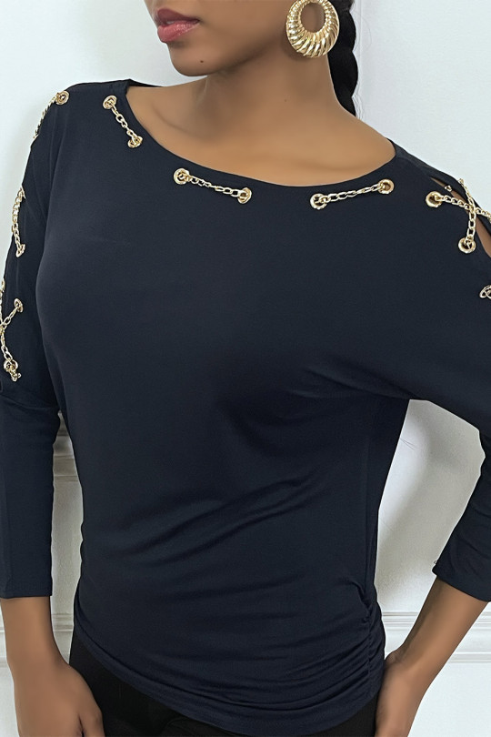 Haut marine fantaisie chaine dorée - 6