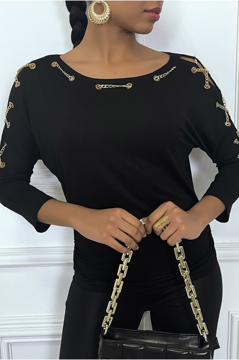 Haut noir fantaisie chaine dorée - 1