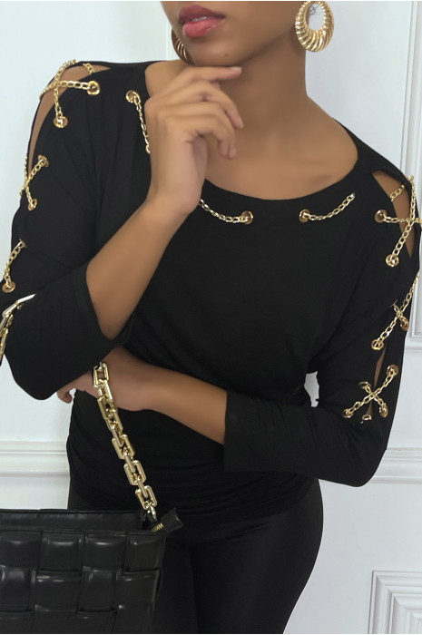 Haut noir fantaisie chaine dorée - 2