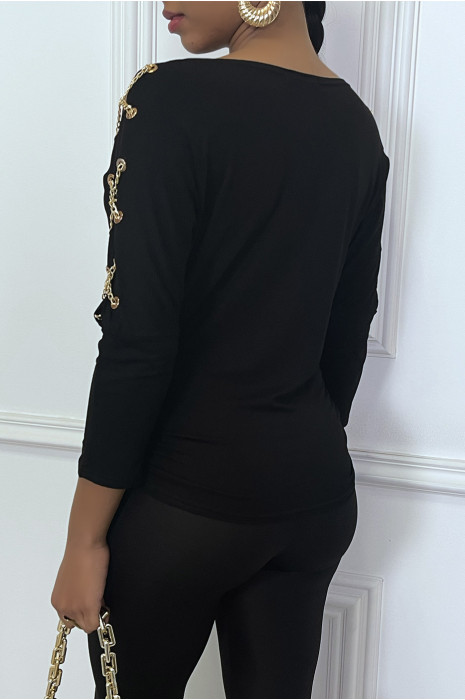 Haut noir fantaisie chaine dorée - 3