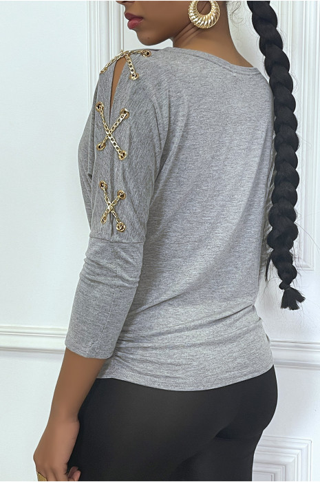 Haut gris fantaisie chaine dorée - 2