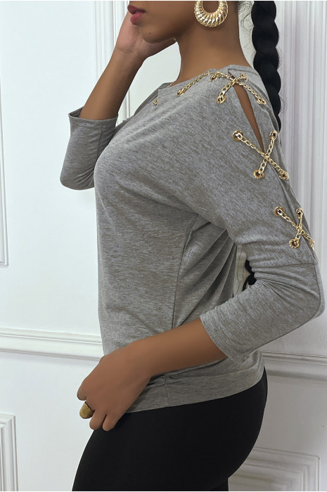 Haut gris fantaisie chaine dorée - 5