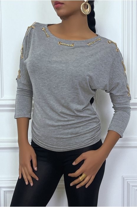 Haut gris fantaisie chaine dorée - 7