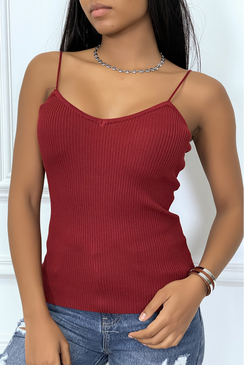 Burgundy ribbed and very stretchy tank top - 1
