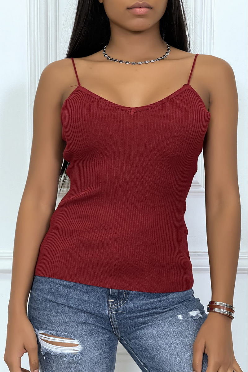 Burgundy ribbed and very stretchy tank top - 2